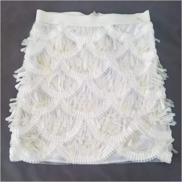 BCBG Max Azria Womens White Sequins Mini Skirt Snowflake NWT - Picture 6 of 13